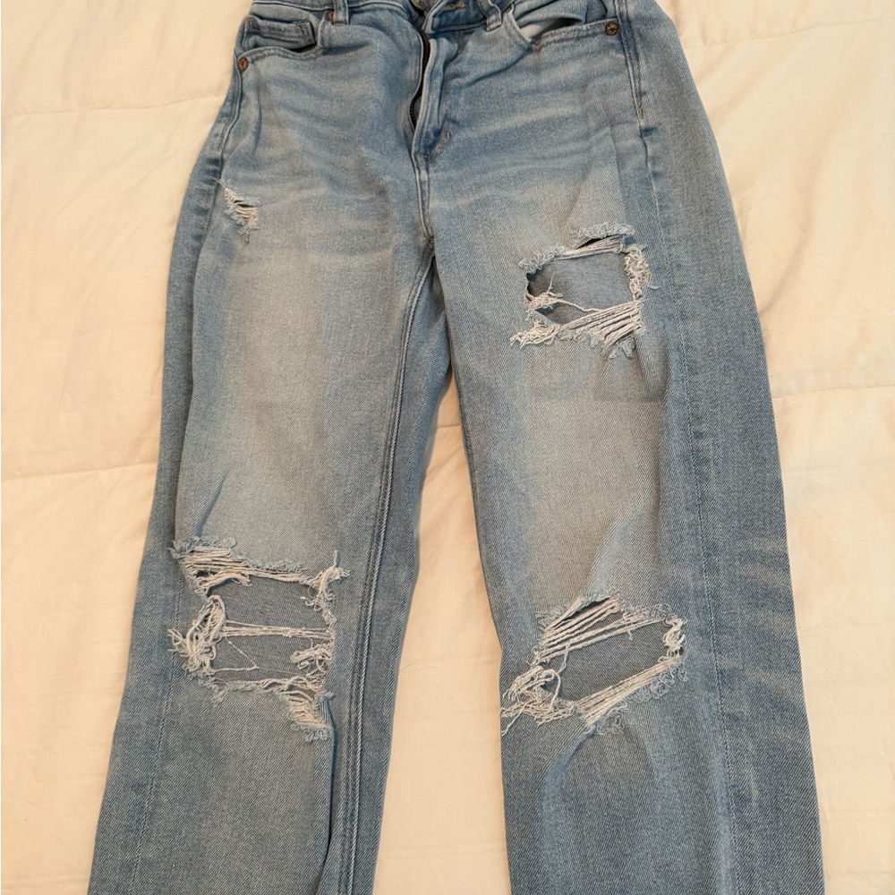 American Eagle Outfitters Ripped Light Blue Boyfriend Jeans
